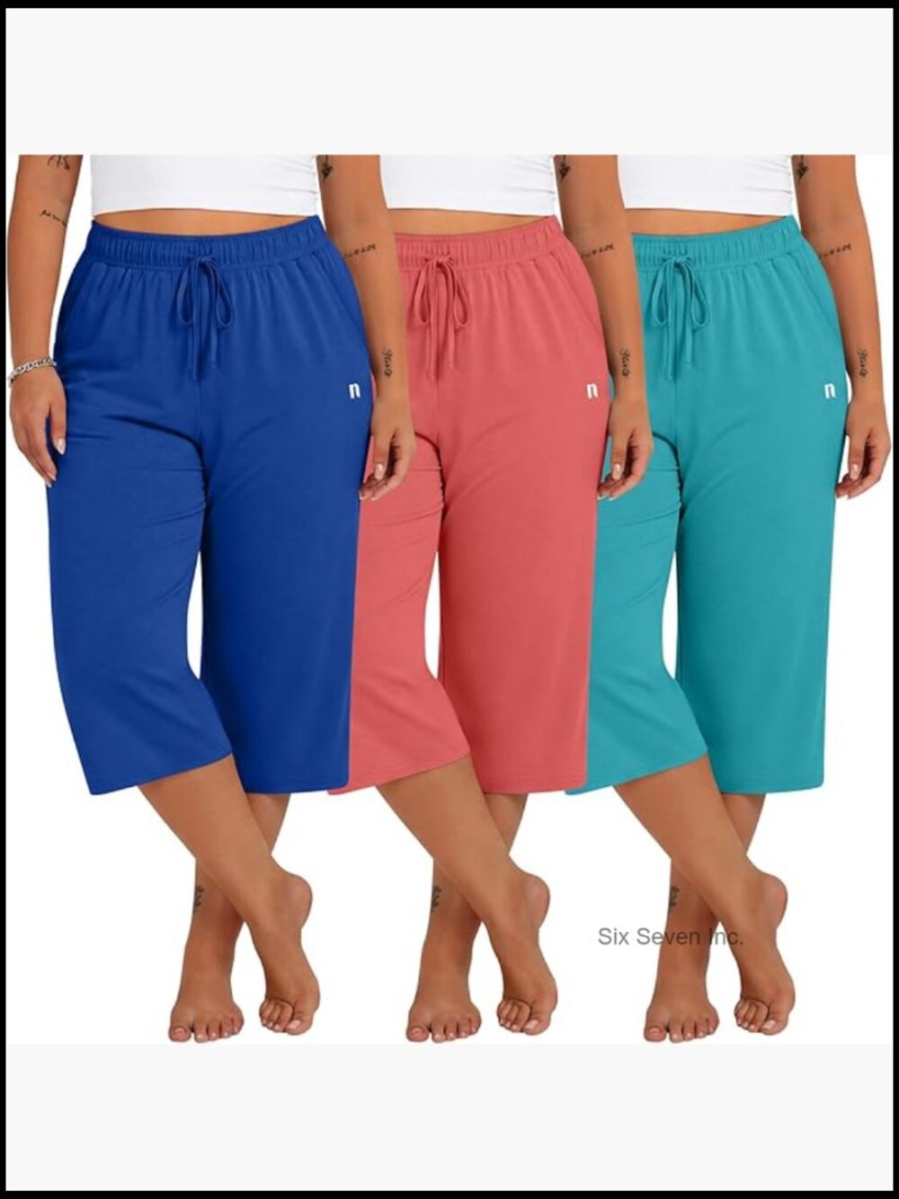 3 Pack Plus Size Capris Wide Leg Loose Pants Drawstring Sweatpants with Pockets